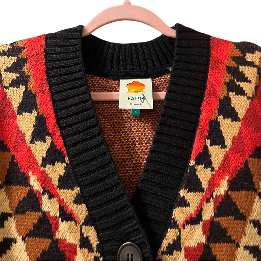 Farm Rio Cardigan Heart Art Deco Intarsia Maxi Knit Sweater Sz‎ S - Picture 5 of 11